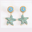Aqua gold star dangles