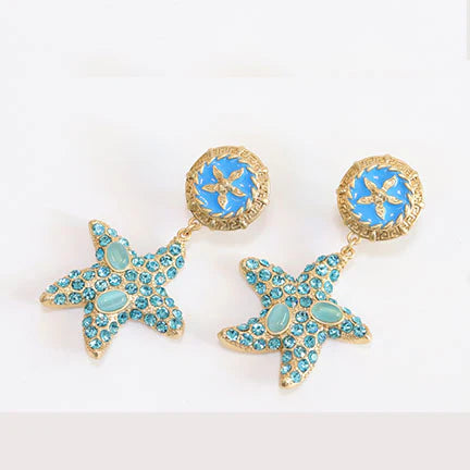 Aqua gold star dangles