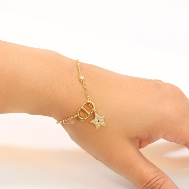 Alphabet CD and star charm chain bracelet