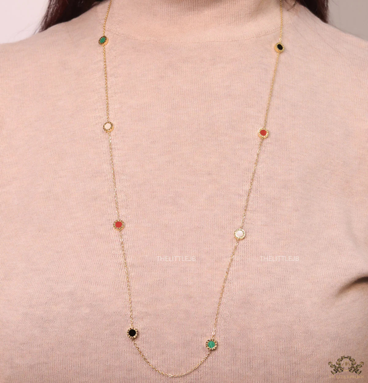 Alphabet BVL Golden chain necklace with multi coloured roman numeral discs