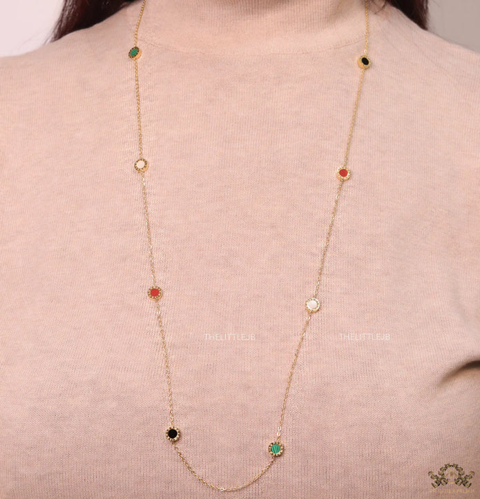 Alphabet BVL Golden chain necklace with multi coloured roman numeral discs