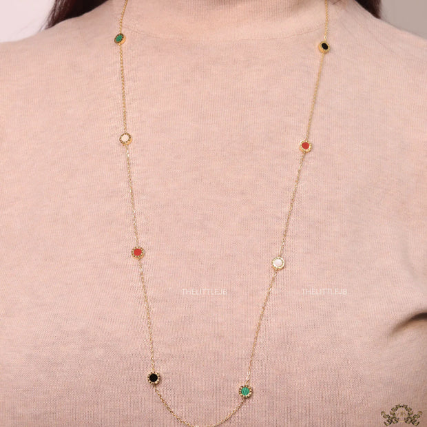 Alphabet BVL Golden chain necklace with multi coloured roman numeral discs
