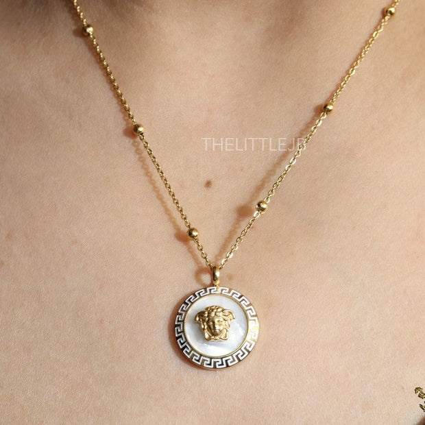 Gold plated Athena necklace with mother of pearl
