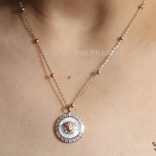 Rose gold plated Athena necklace with mother of pearl