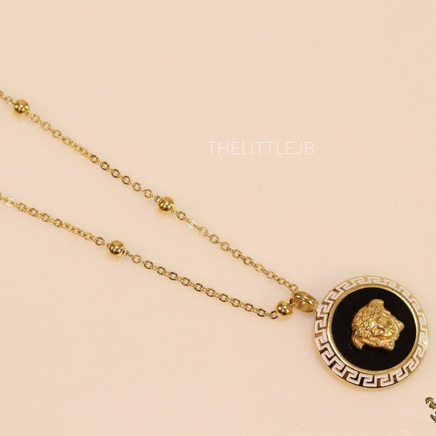 Gold plated Athena necklace in black base