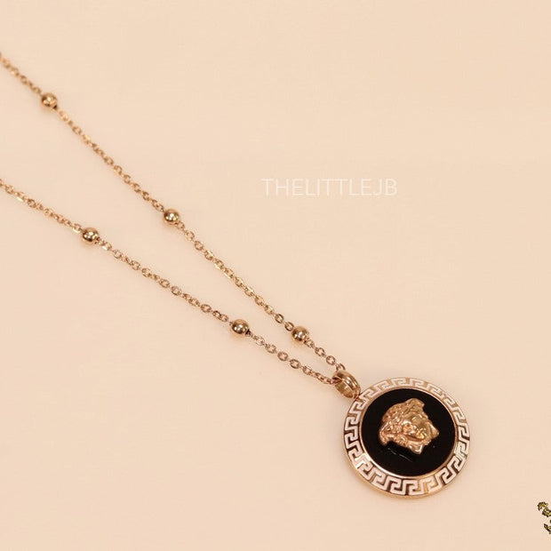 Rose gold plated Athena necklace with black base