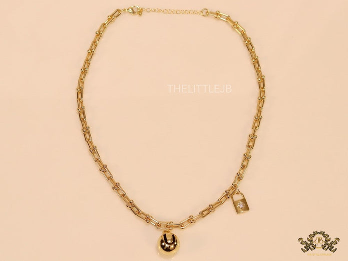 Gold plated padlock and chime necklace