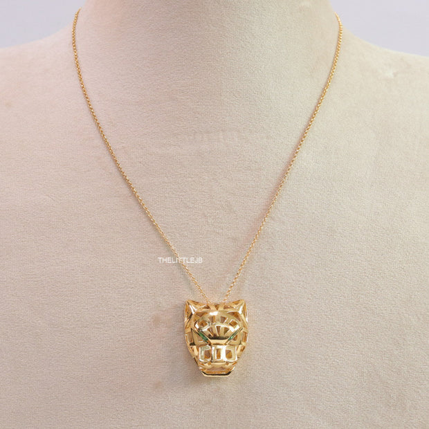 Gold plated chain necklace with Golden 3D Panther face pendant