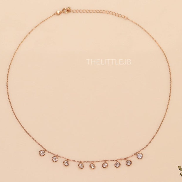 Rose gold plated chain with cz drop charms