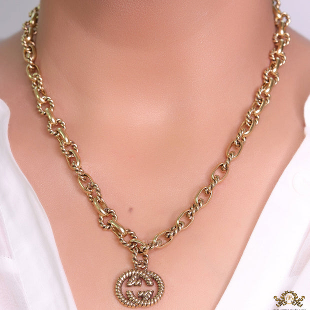 Fancy link chain golden necklace with alphabet pendant