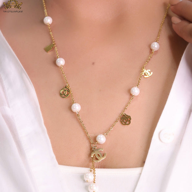 Rose Gold chain necklace with pearls and alphabet motifs