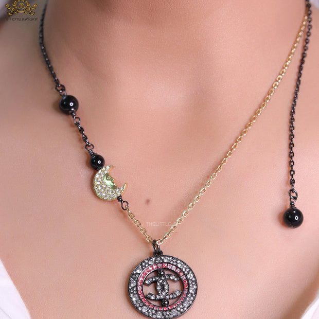 Dual plated chain necklace with cz and pearl motifs