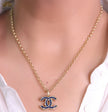 Gold plated link chain necklace with multi colored cz pendant