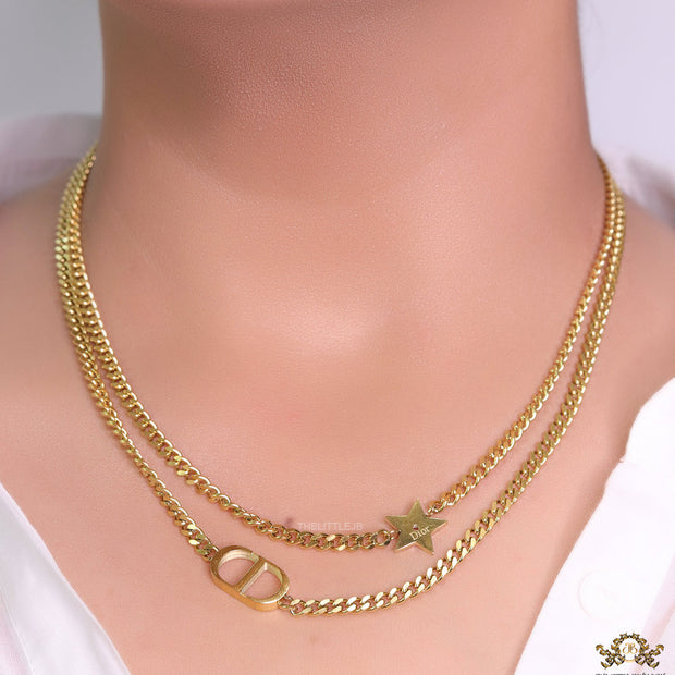 Dual chain necklace with alphabet and star motif