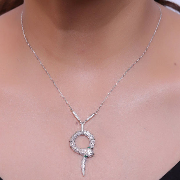 Sleek Platinum plated chain with Platinum plated cubic zirconia ancient serpentine symbol pendant