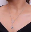Platinum plated sleek chain with circular cubic zirconia disk and Platinum plated panther face motif pendant