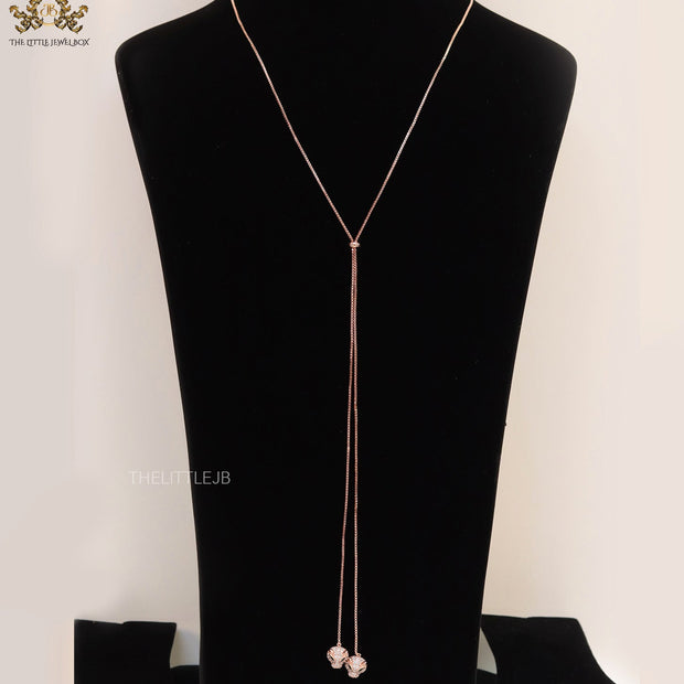 Rose gold plated knot necklace with twin cz panther pendants