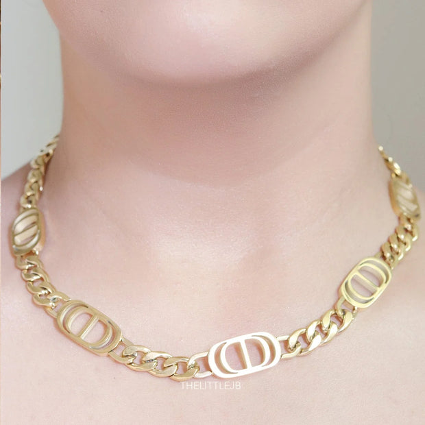 Gold plated link chain choker necklace