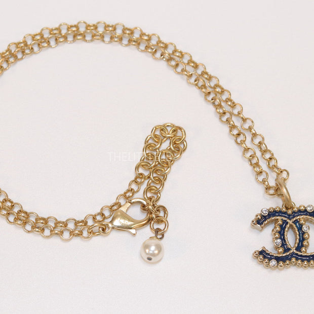 Gold plated link chain necklace with multi colored cz pendant