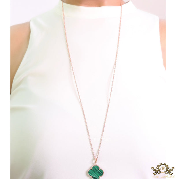 Malachite green clover pendant in rose gold plated chain