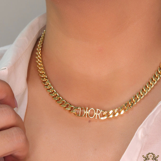 Gold plated link chain necklace with alphabets