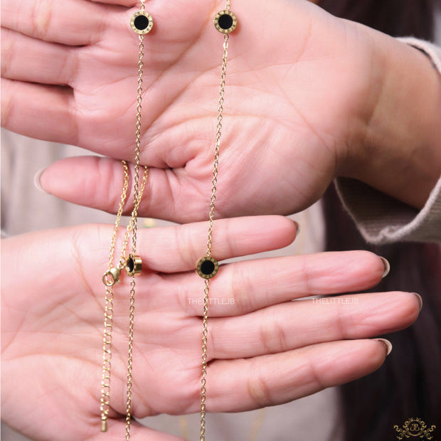 Alphabet BVL Golden chain necklace with black roman numeral discs