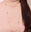 Golden chain necklace with malachite green roman numeral discs