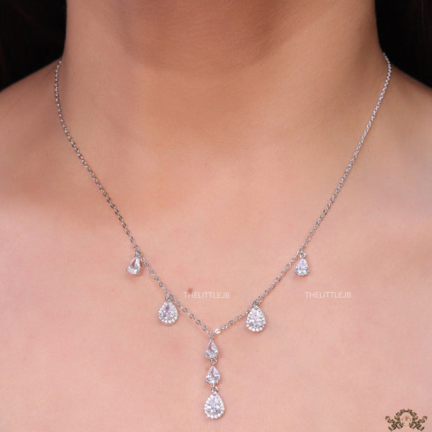 Platinum plated cz drop necklace
