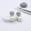 Double C Platinum Stud with CZ and Pearl Drop