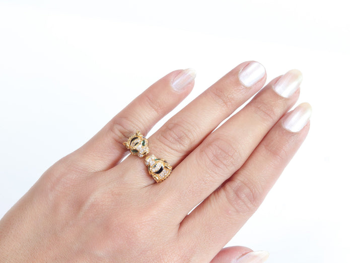 Tiger face gold & black ring
