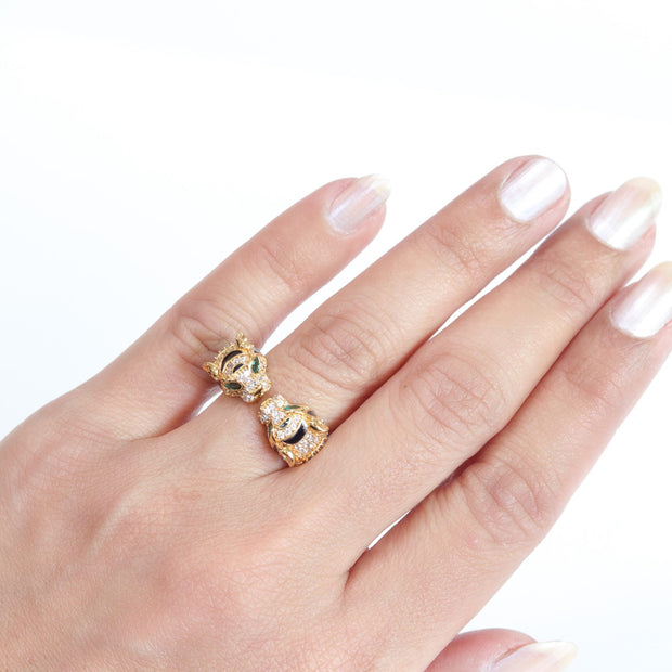Tiger face gold & black ring