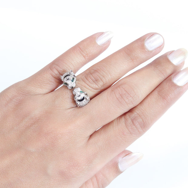 Tiger face platinum & black ring