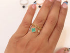 Gold plated link chain ring with malachite green clover and cz drop