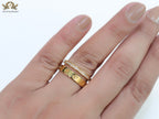 Double layered gold finish open ring with screws and cz