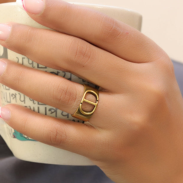 Classy gold plated open ring band with alphabet initials