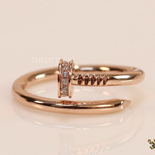 Rose gold plated cz nail ring