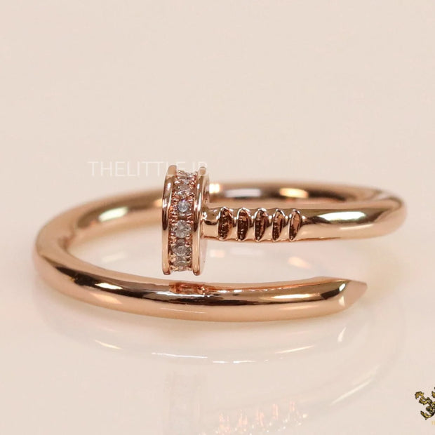 Rose gold plated cz nail ring