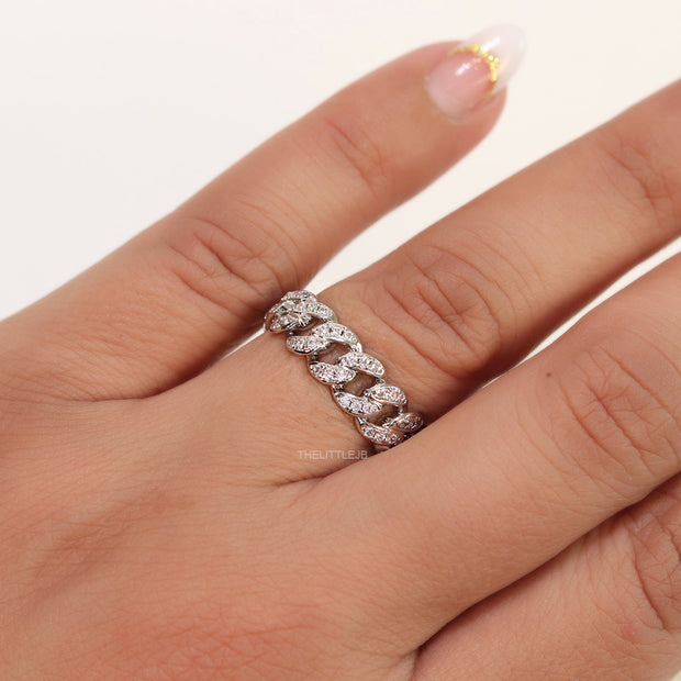 CZ link chain ring in platinum finish