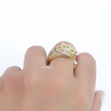 Gold plated designer cz panther ring