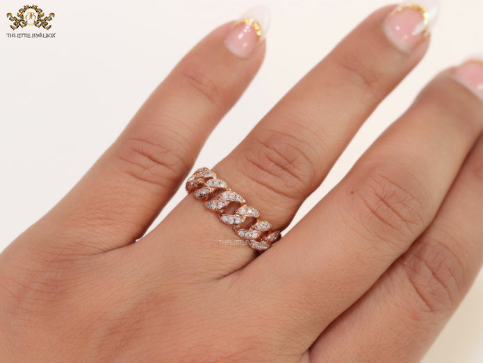 CZ link chain ring in rose gold finish