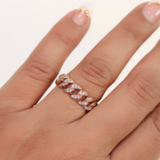 CZ link chain ring in rose gold finish
