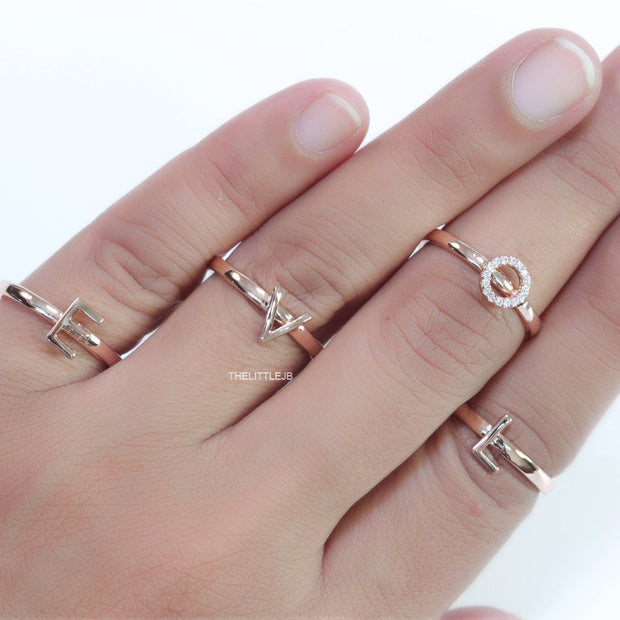 Gold plated layered alphabet ring with tiny embedded cz stones
