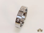 Narrow 4.5mm platinum plated band with screws and stones