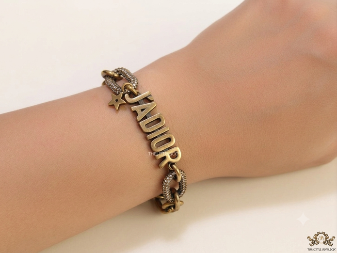 Antique Gold plated cz link chain bracelet with Alphabet CD