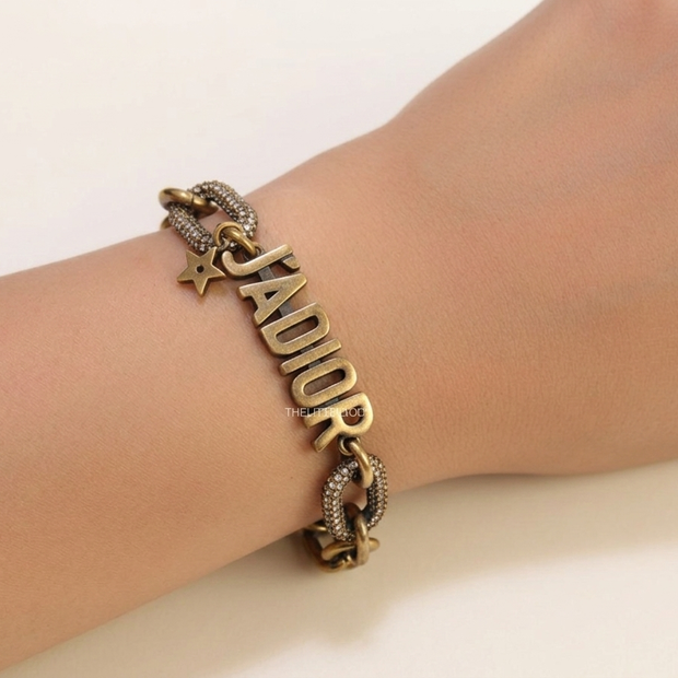 Antique Gold plated cz link chain bracelet with Alphabet CD