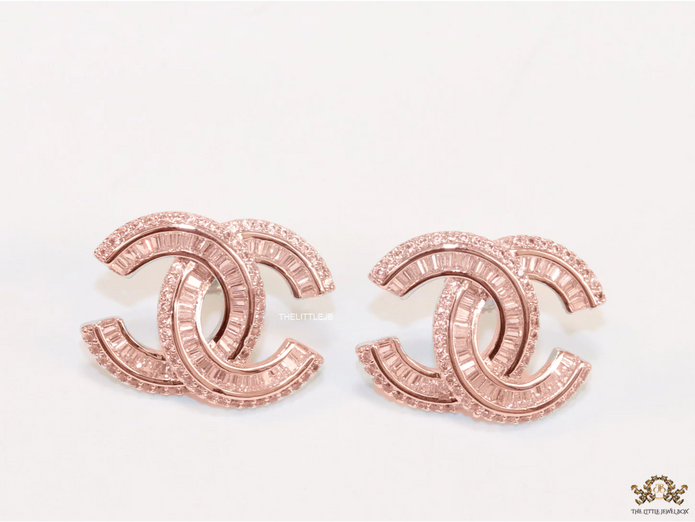 Rose Gold plated cz studs in twin C motif