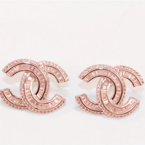 Rose Gold plated cz studs in twin C motif