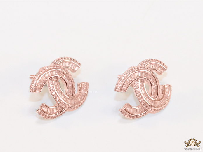 Rose Gold plated cz studs in twin C motif