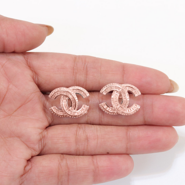 Rose Gold plated cz studs in twin C motif