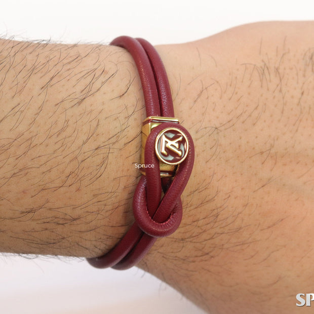 Maroon Leather Bracelet with golden alphabet motif